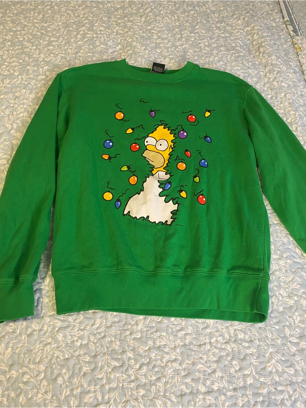 Green Crewneck Sweater with Festive Cartoon Graphic